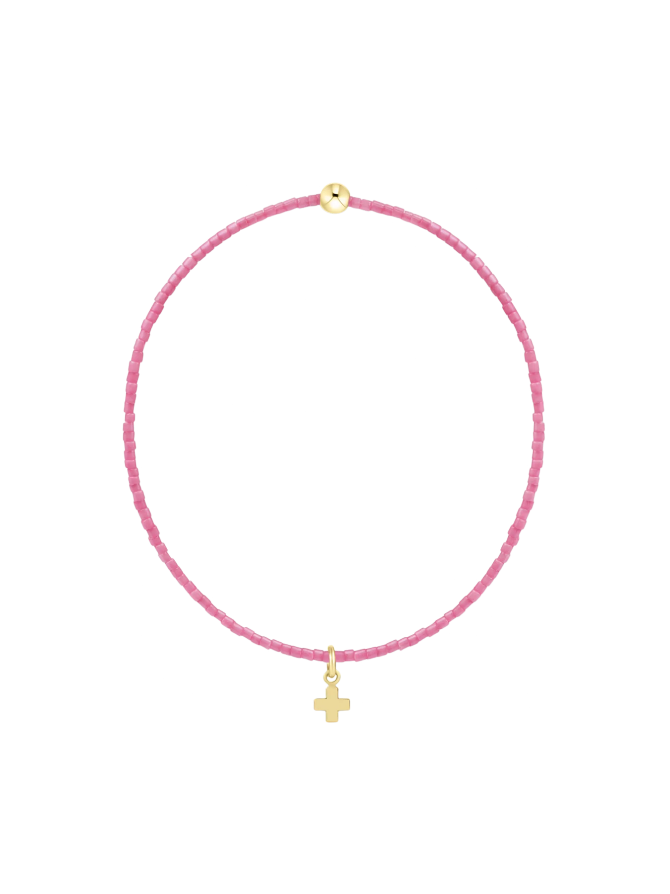 gold cross pink bead bracelet