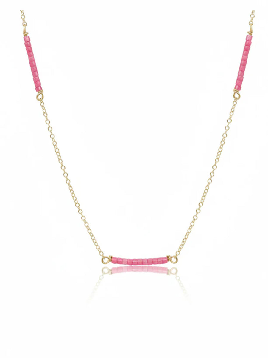 Bubblegum Pink Beaded Gold Chain