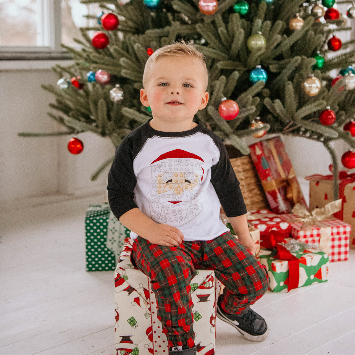 Youth & Toddler Building Block Santa Face Raglan