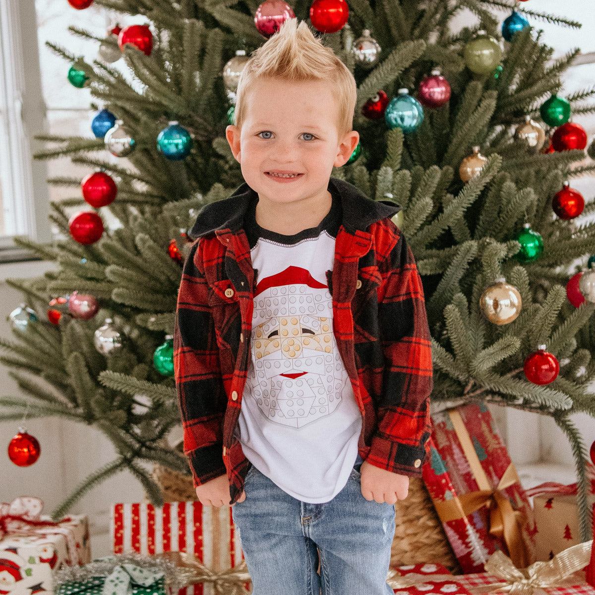 Youth & Toddler Building Block Santa Face Raglan