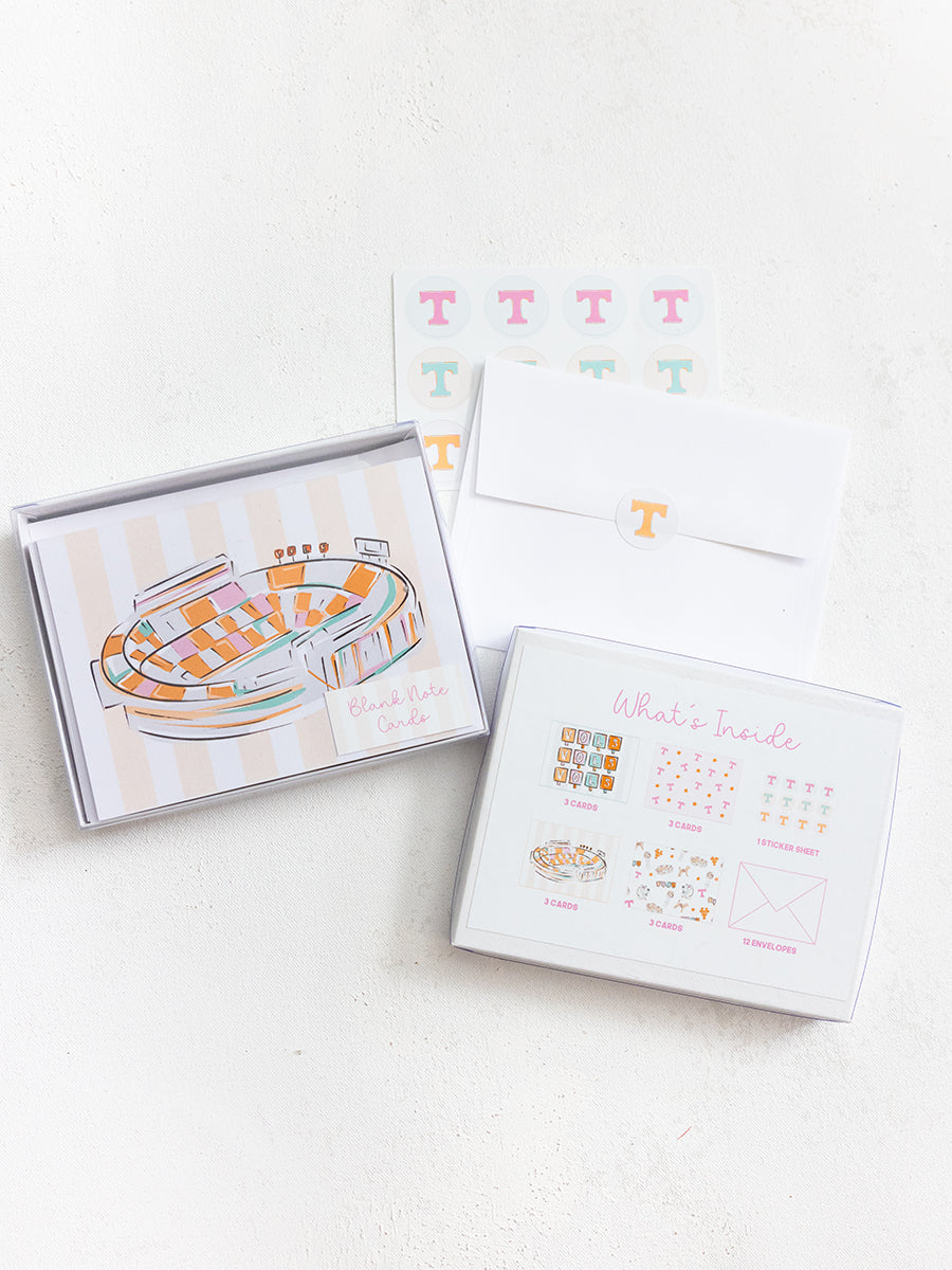 Variety of VOLS notecards with envelopes and Power T stickers