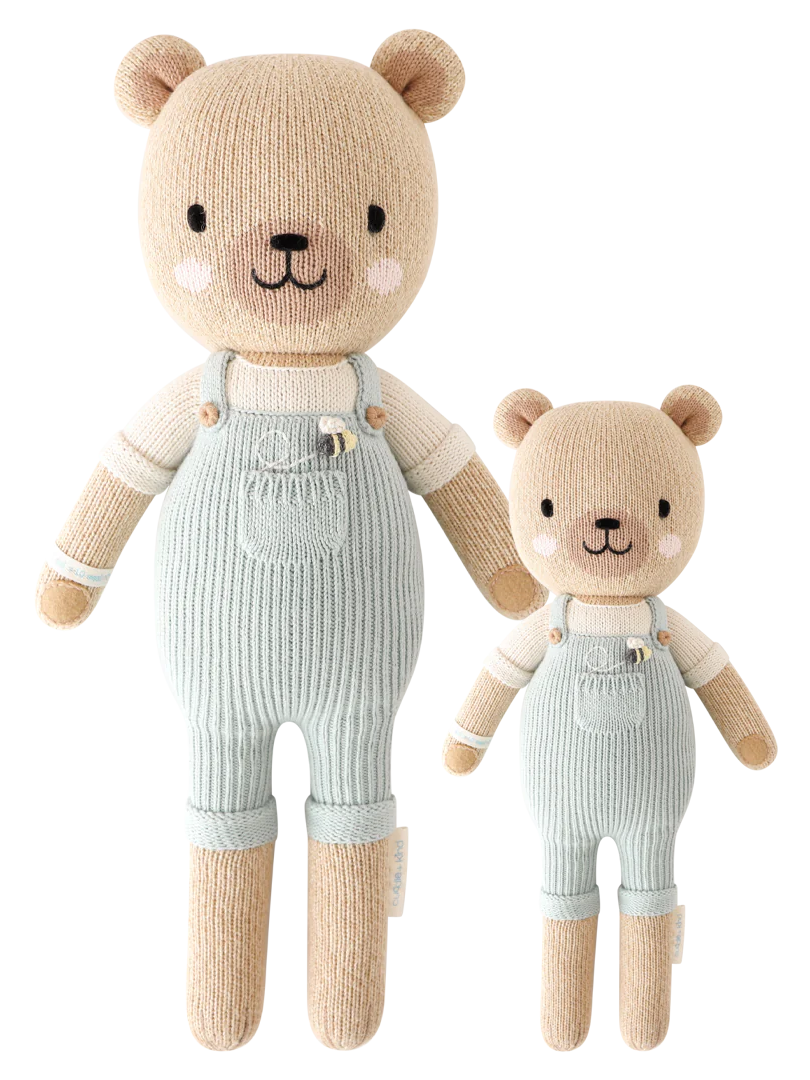 two sizes of knitted teddy bear dolls