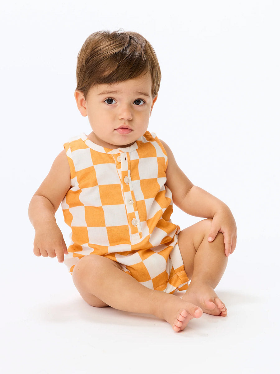 Orange and White Checked Baby's Onesie