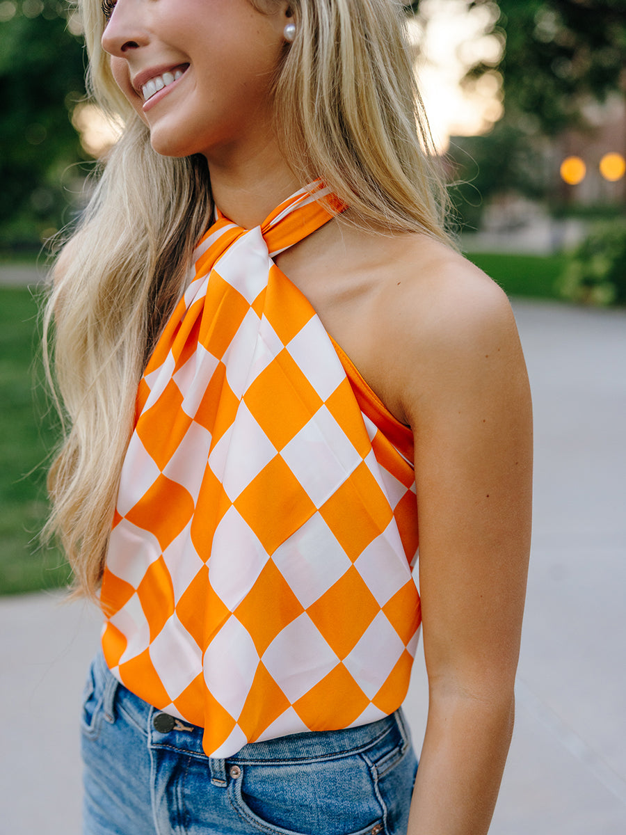 Orange & White Checkered Scarf (2 Sizes)