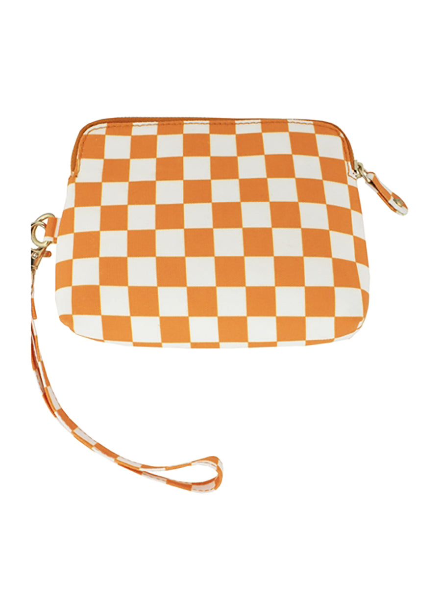 Orange & White Checked Wristlet