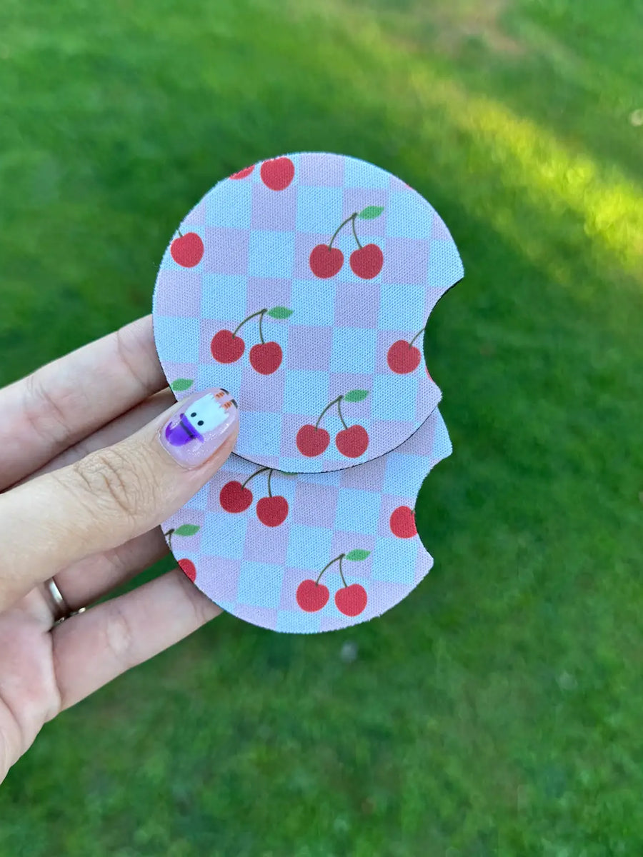 Checked Cherry Car Coasters