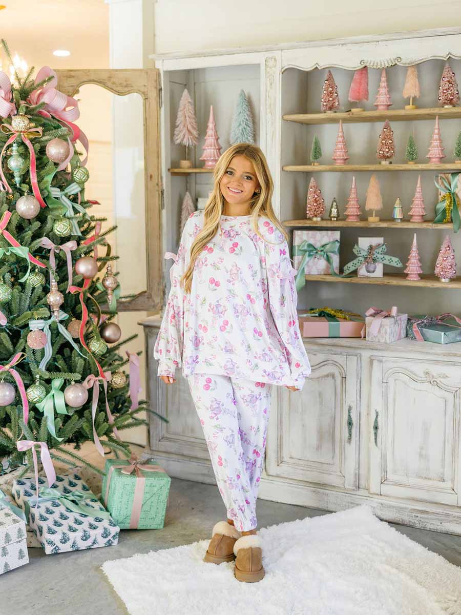 Cherry Santa Velour Sweatshirt & Joggers Set