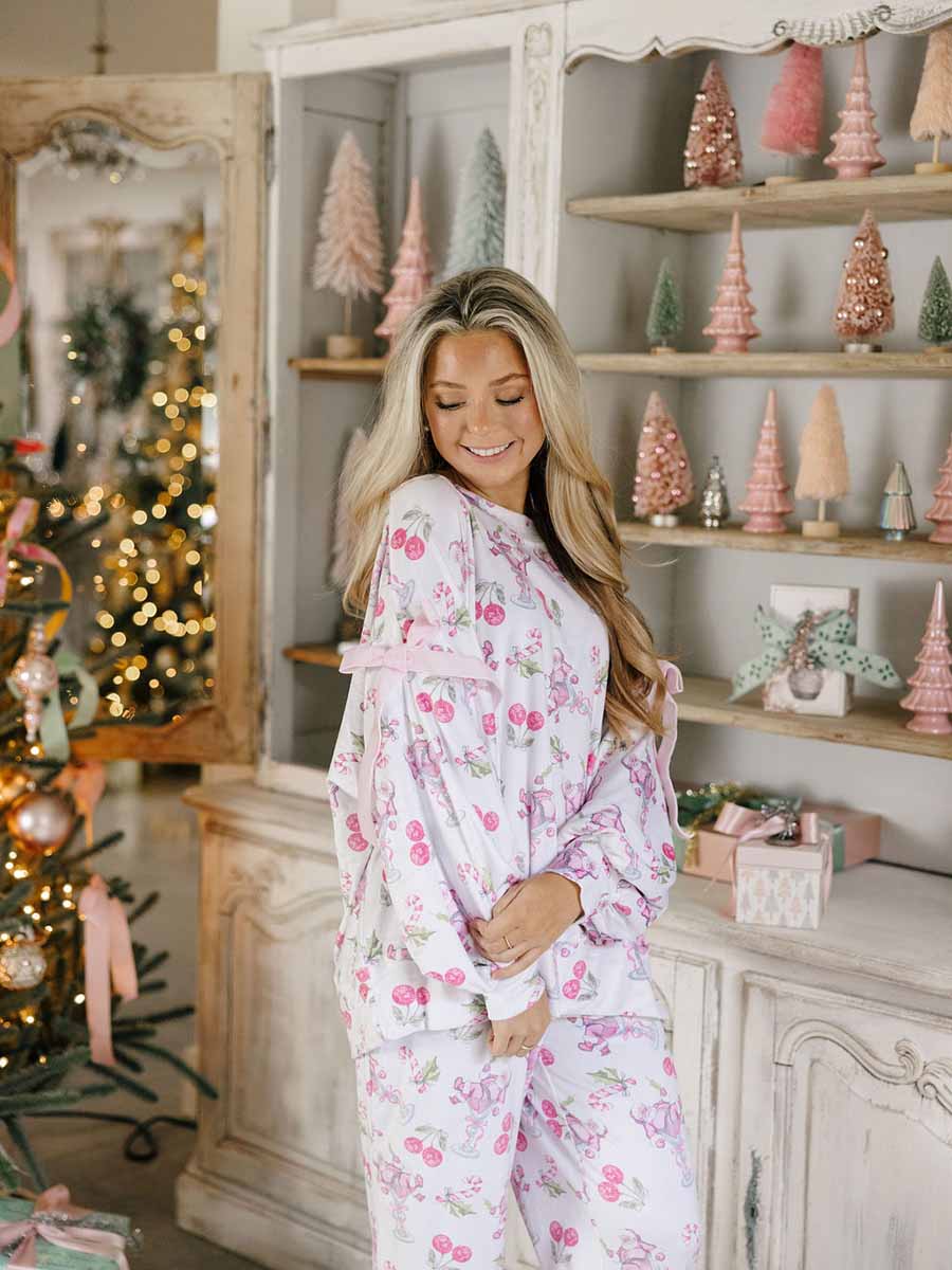 Cherry Santa Velour Sweatshirt & Joggers Set