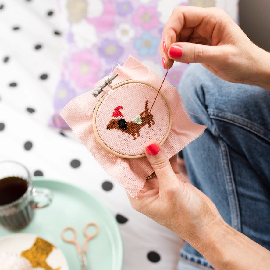 Holiday Dachshund Cross-Stitch Craft