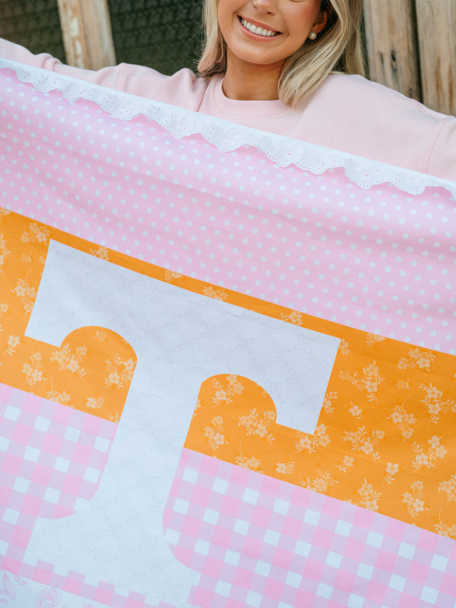 Pink Quilt Stripe "Power T" Flag