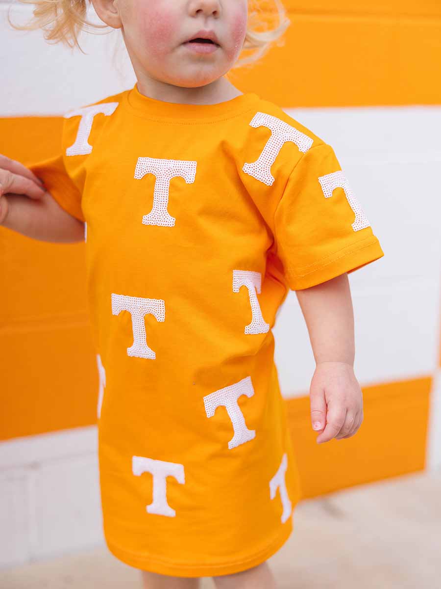 Girls "Power T" Orange Dress, Toddler & Youth