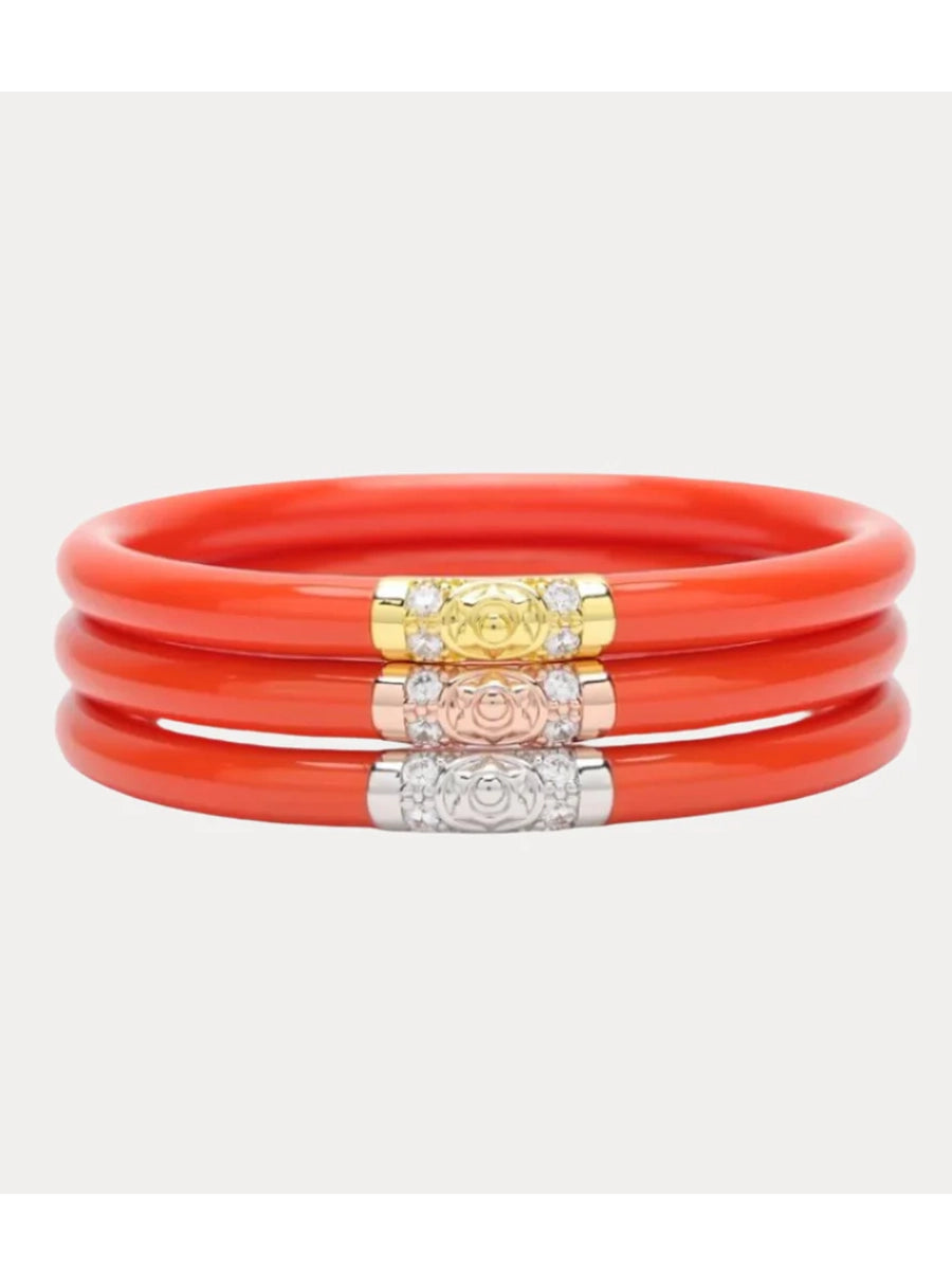 BuddhaGirl Three Kings All Weather Bangle Set-Coral-Small
