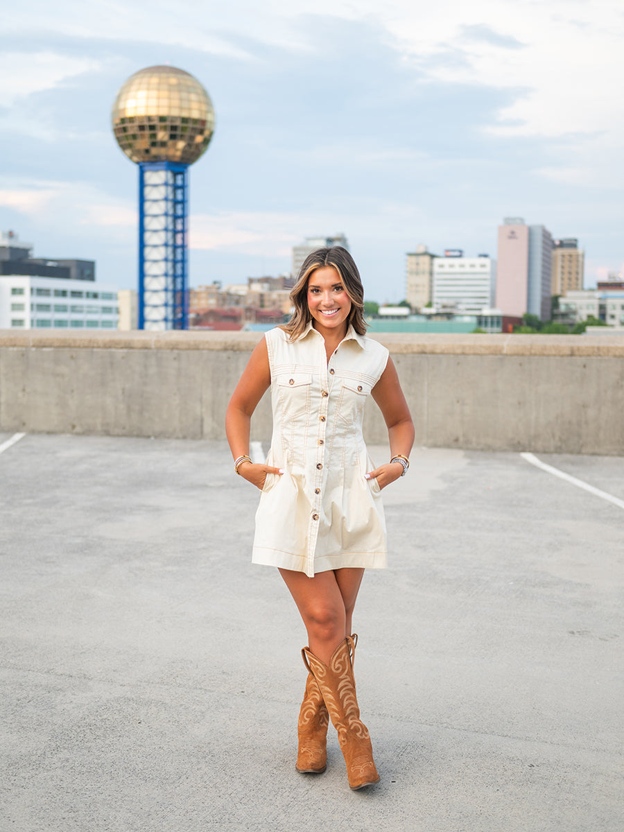 Tan Collared Button-Down Mini Dress