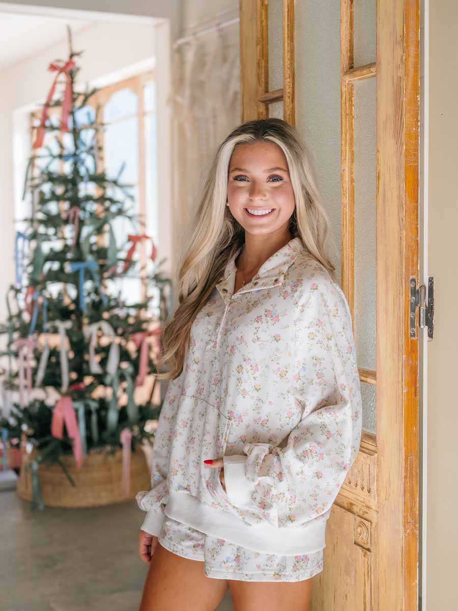 Floral Cream Top and Shorts Set