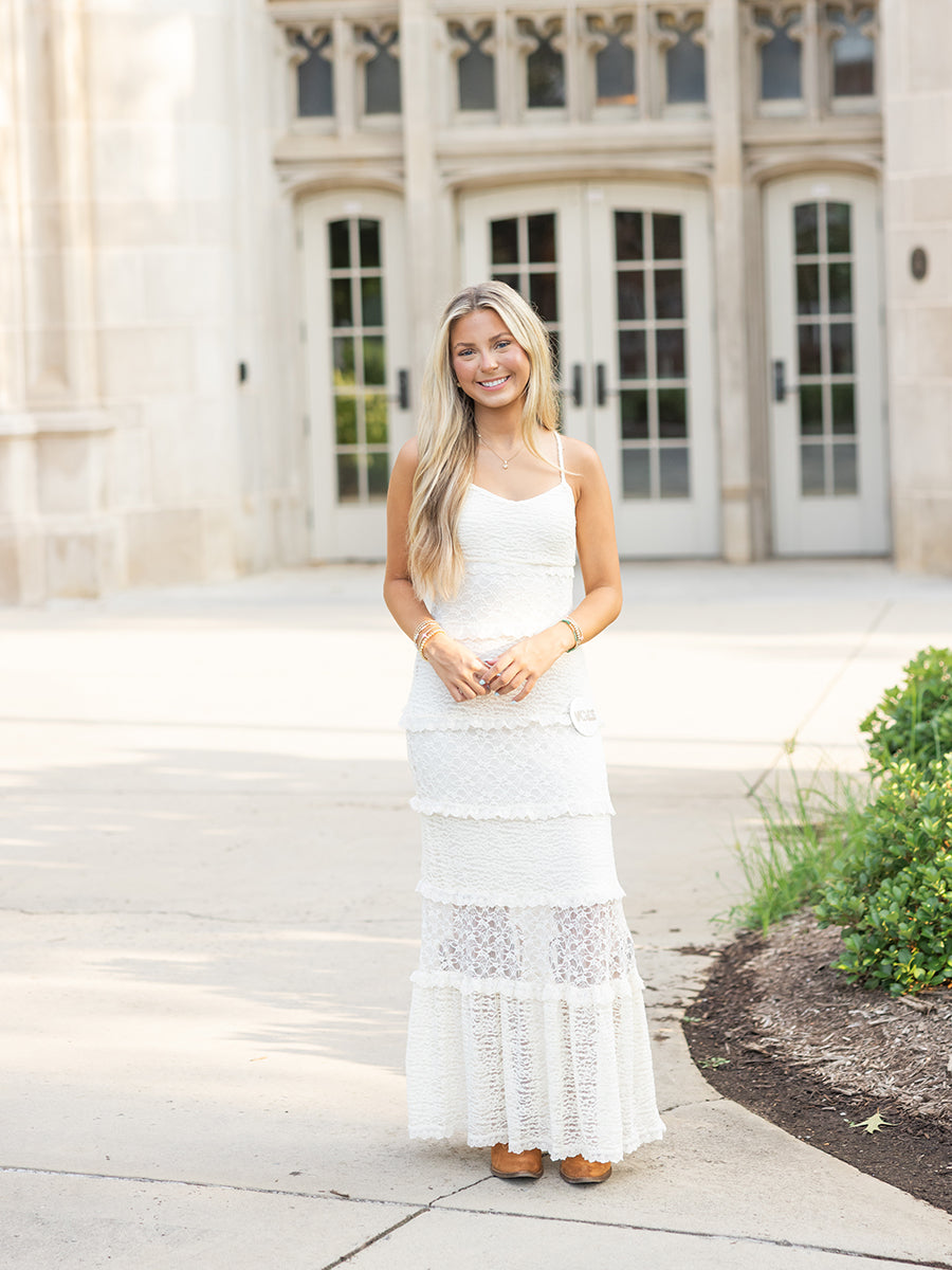 White Lace Tiered Maxi Dress