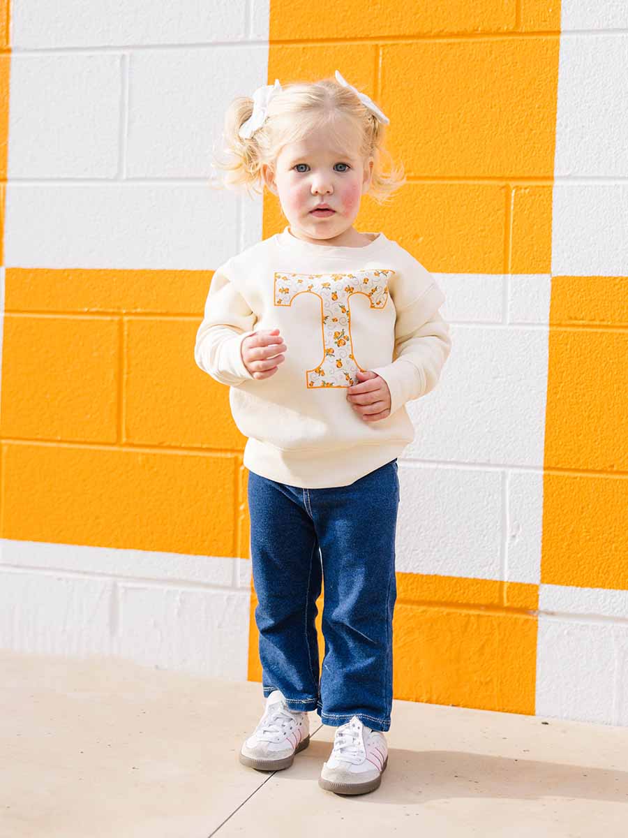 Orange Floral "Power T" Crew Sweatshirt, Toddler & Youth
