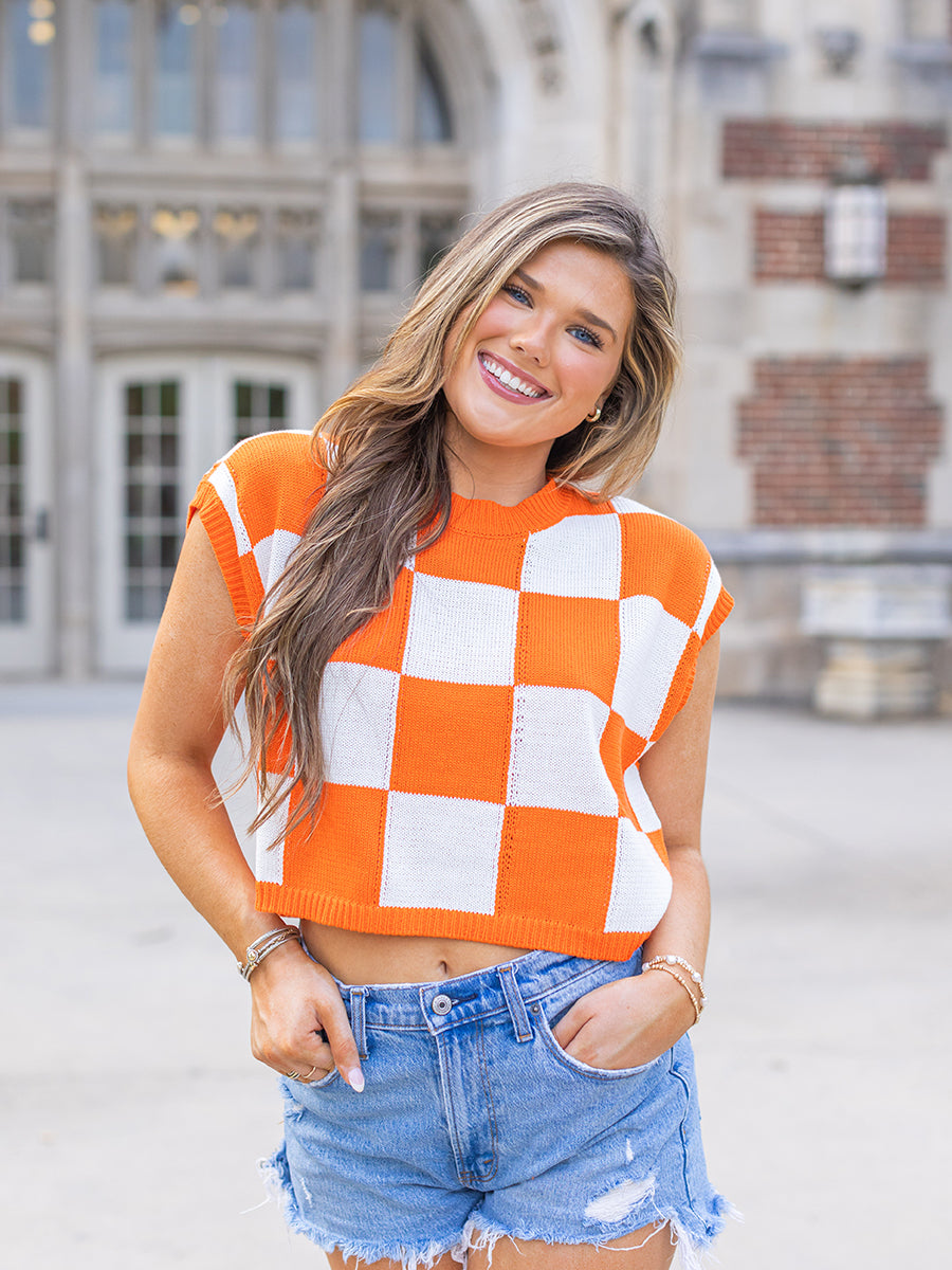 Orange and White Checkerboard Top