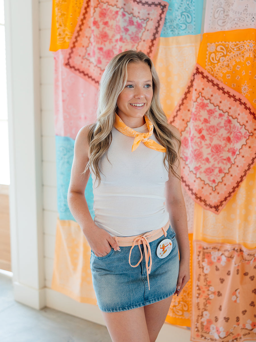 Gingham Waist Denim Mini Skirt