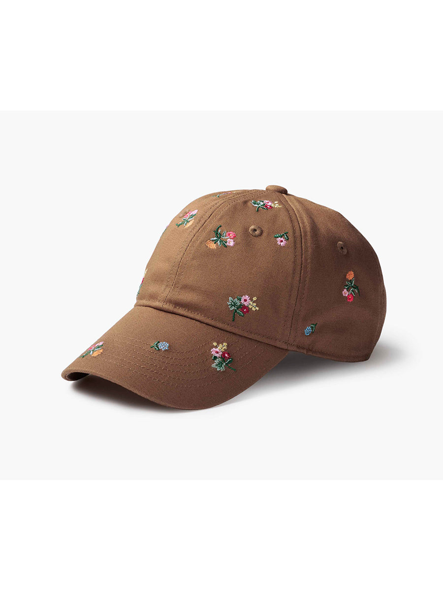 Brown cap with embroidered flowers