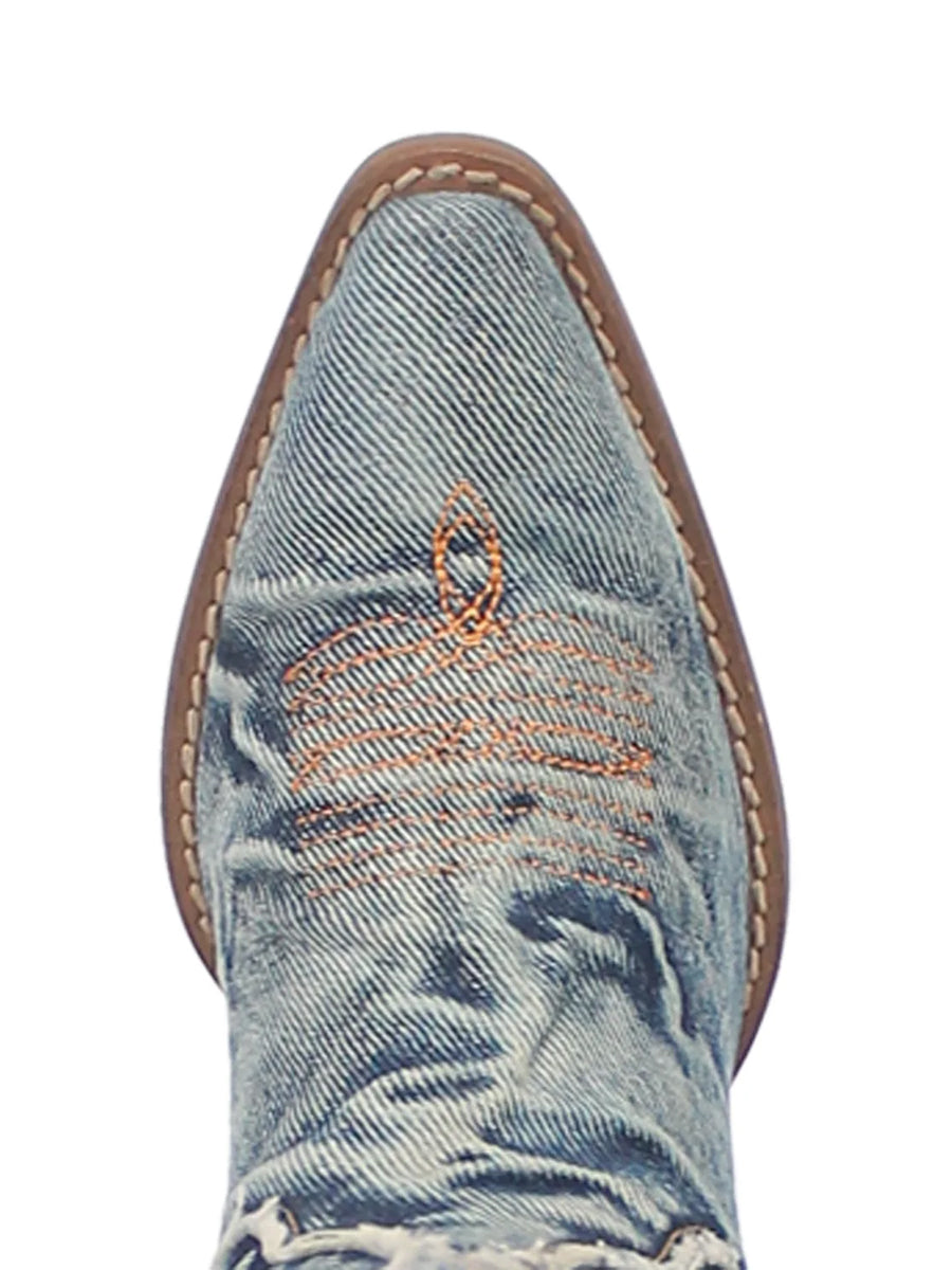 Blue Denim Boots with Embroidery Details