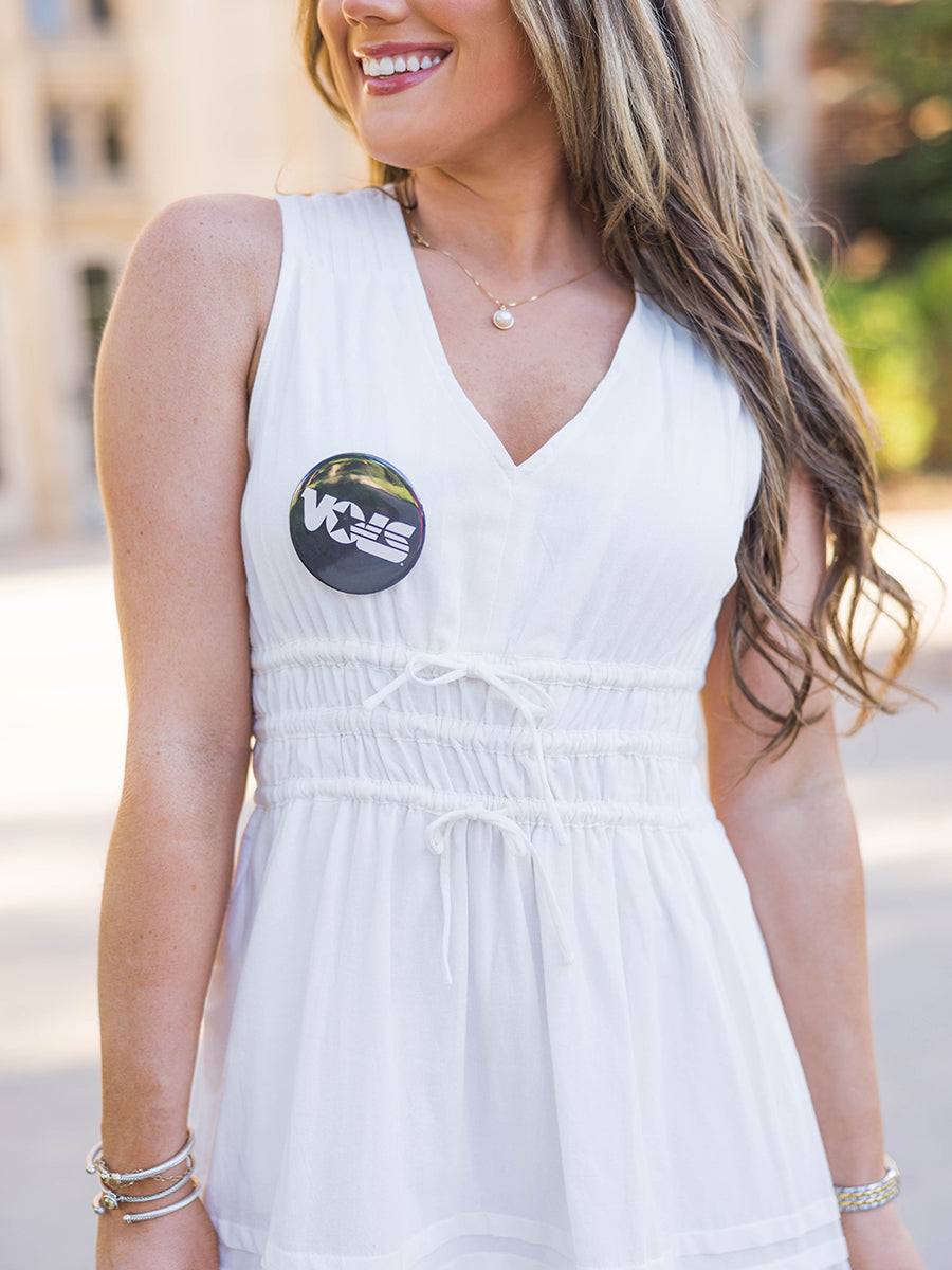 Gathered Tied Waist White Dress