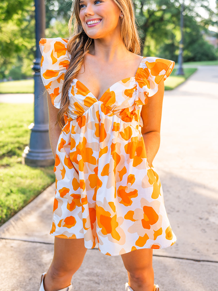 Orange and White Ruffled Romper
