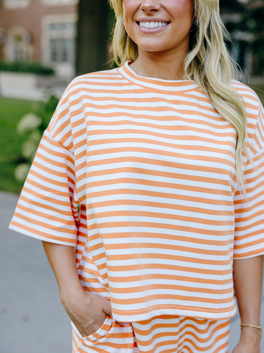 Orange Striped Oversized Boxy Tee