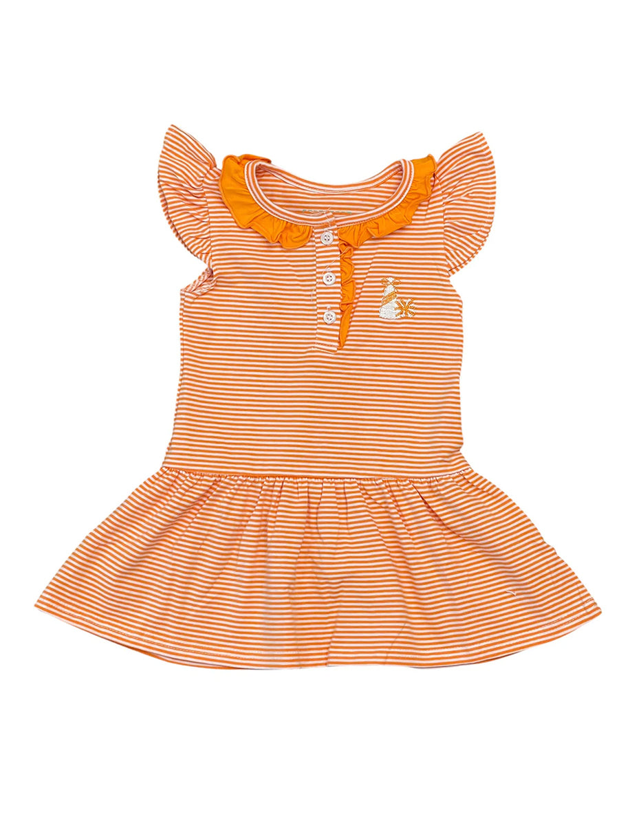 Orange and White Stripe Little Girls Dress