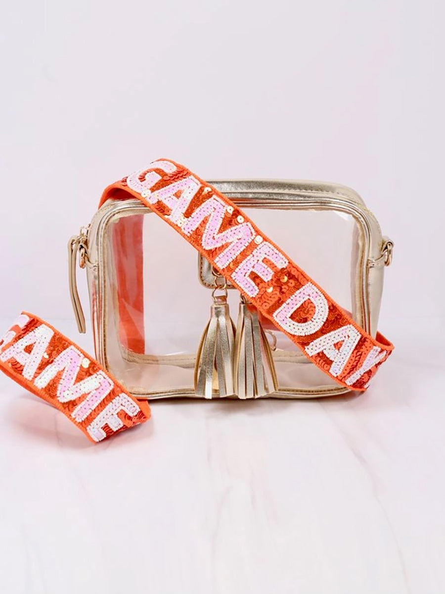 sequined "game day" orange purse strap