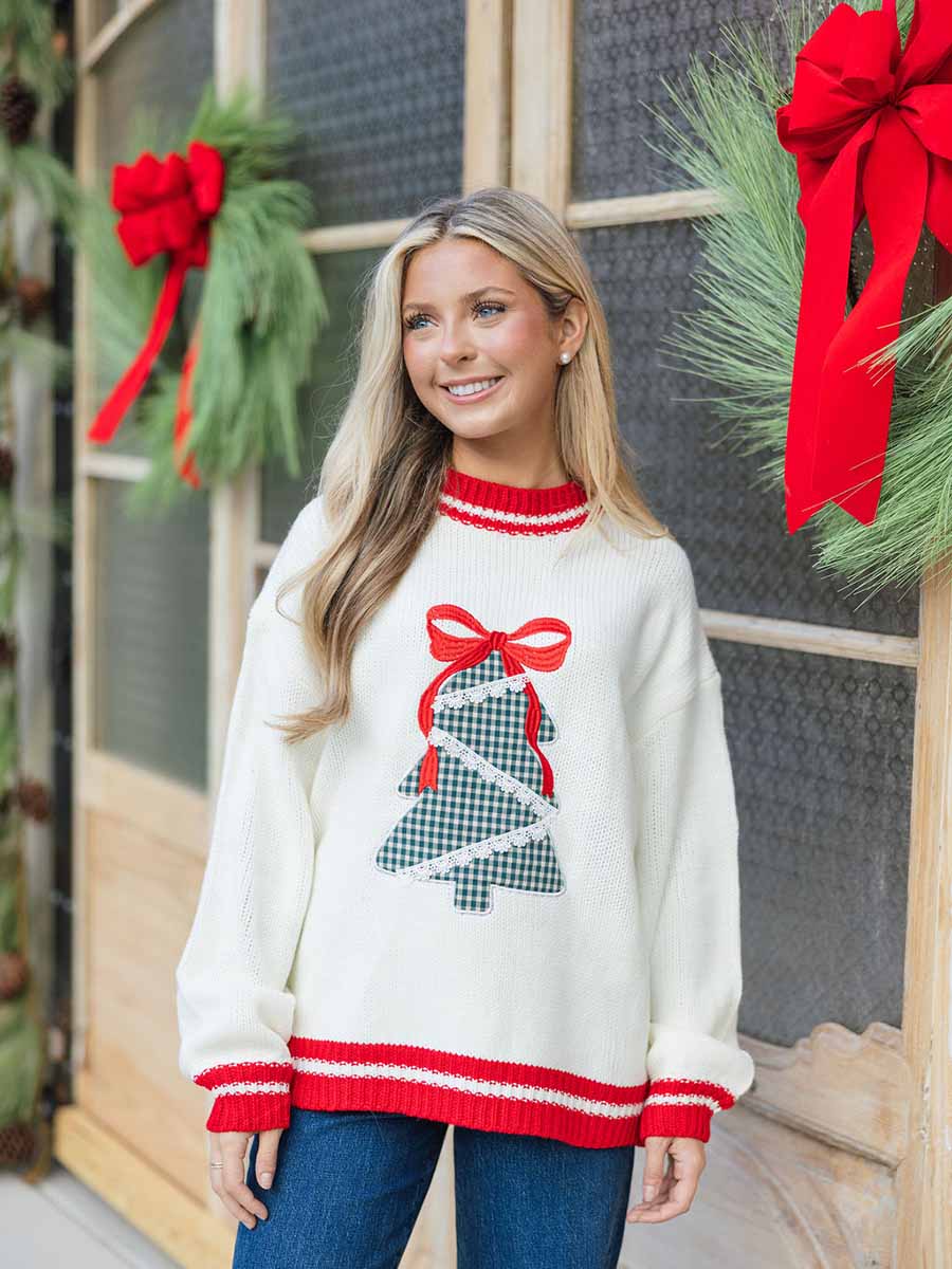 Gingham Patchwork Christmas Tree Sweater