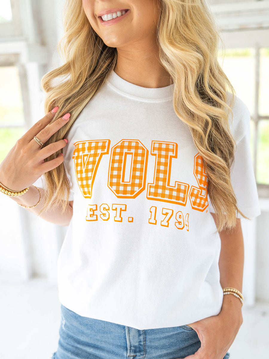 Gingham "VOLS" Short-Sleeve T-Shirt
