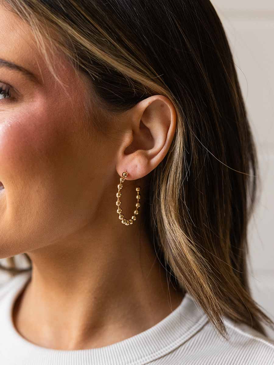 Gold Beaded Hoop Earrings