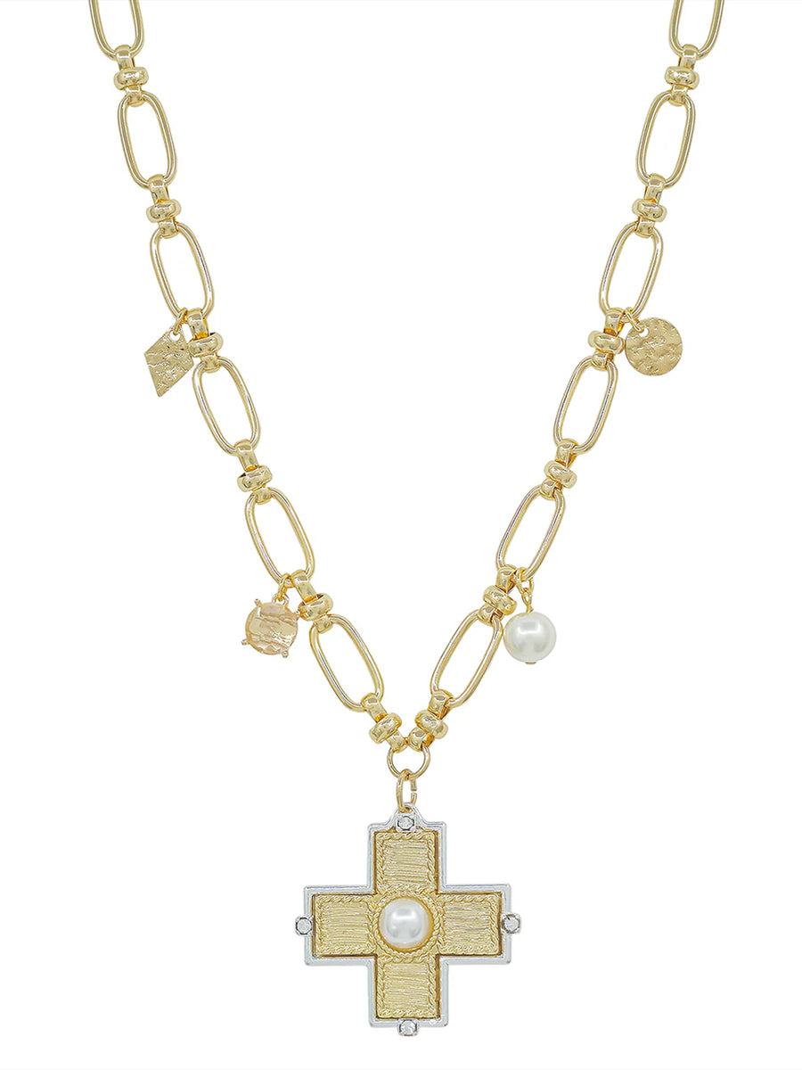 gold cross pendant & charm necklace