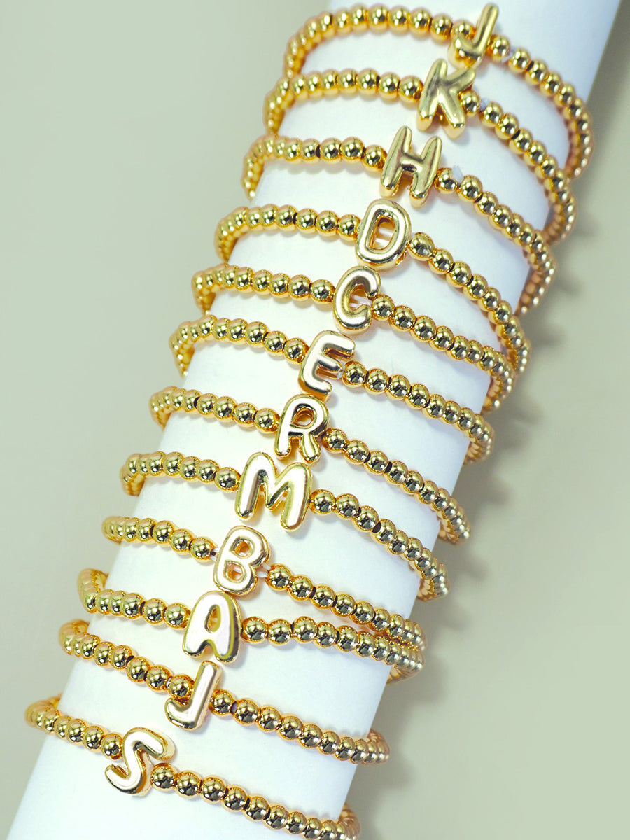Initial Bubble Bead Stretch Bracelet