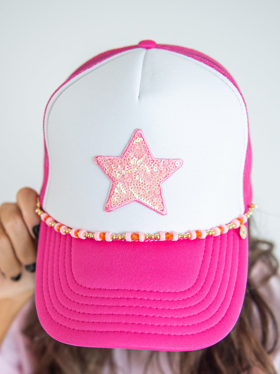 Beaded strand for trucker hat