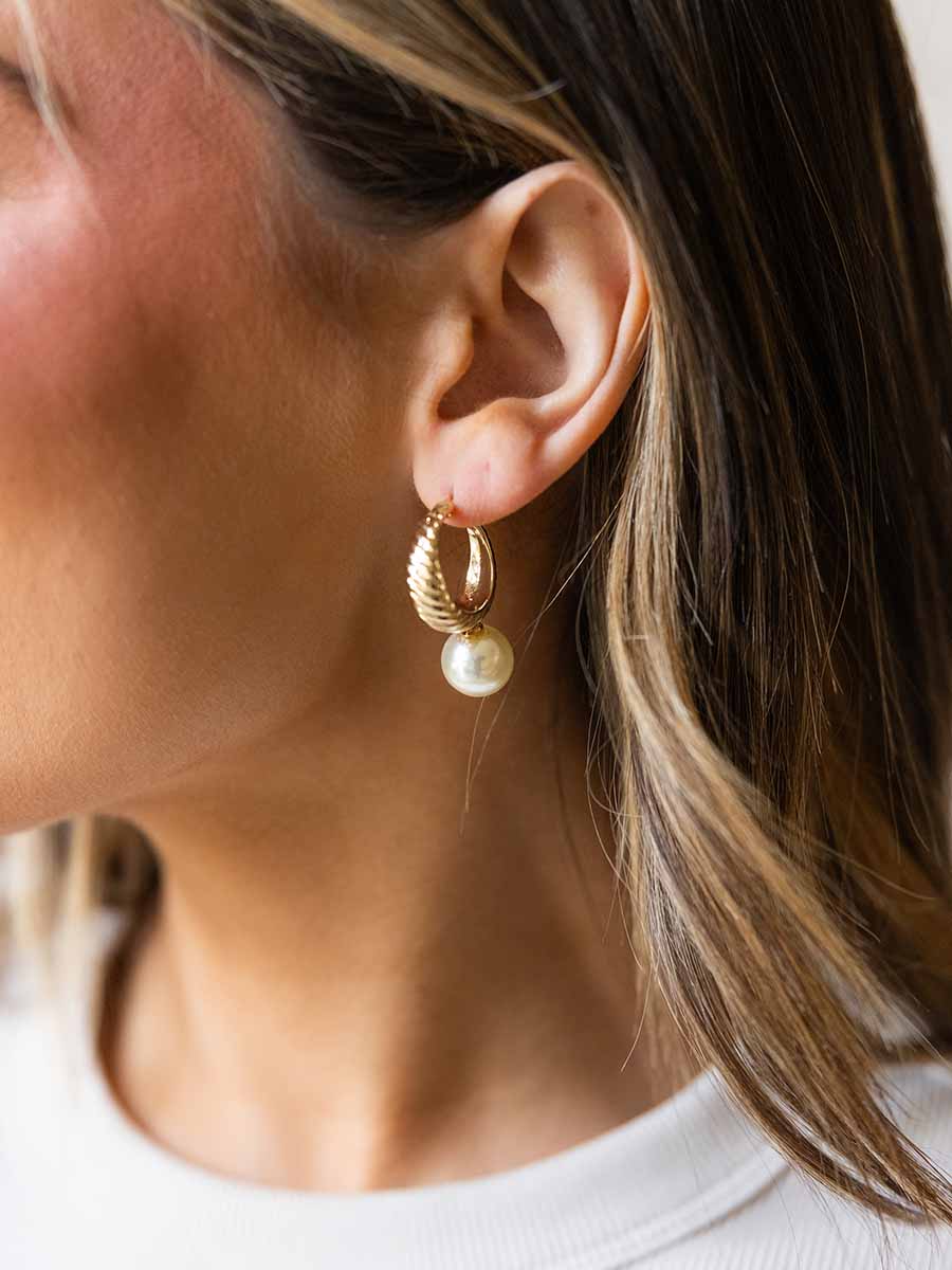 Textured Gold Hoops with Pearl **Doorbuster**