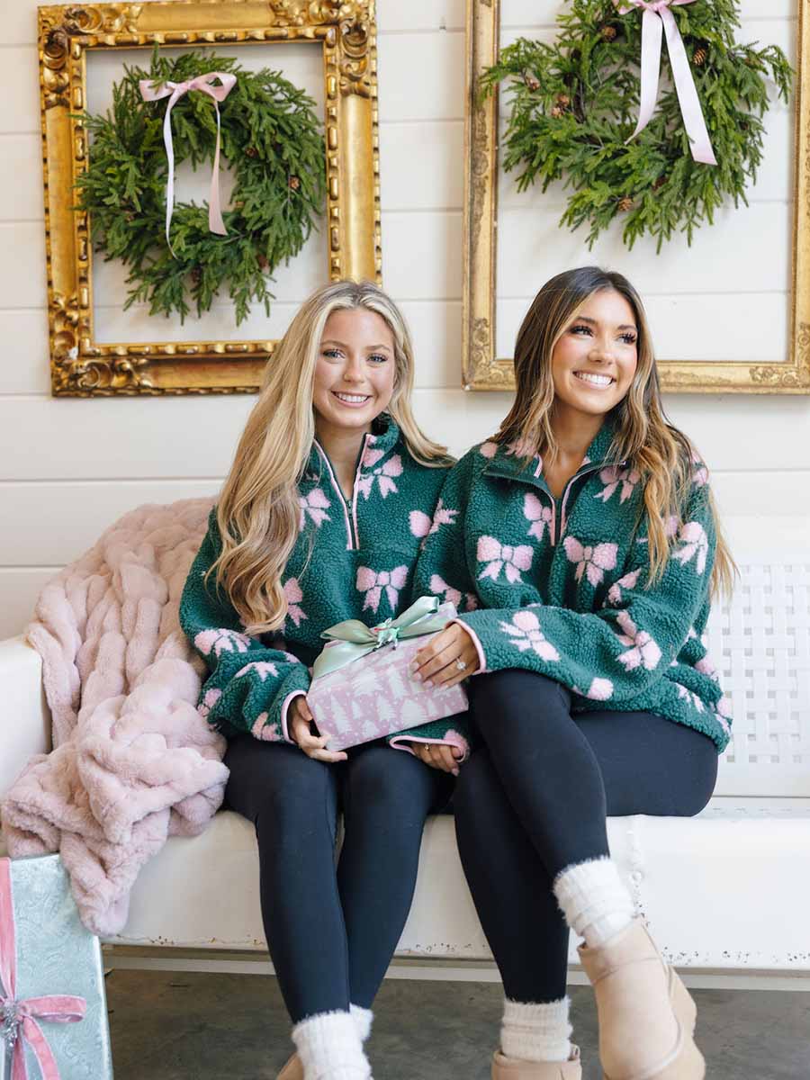 Green Fleece with Pink Bows