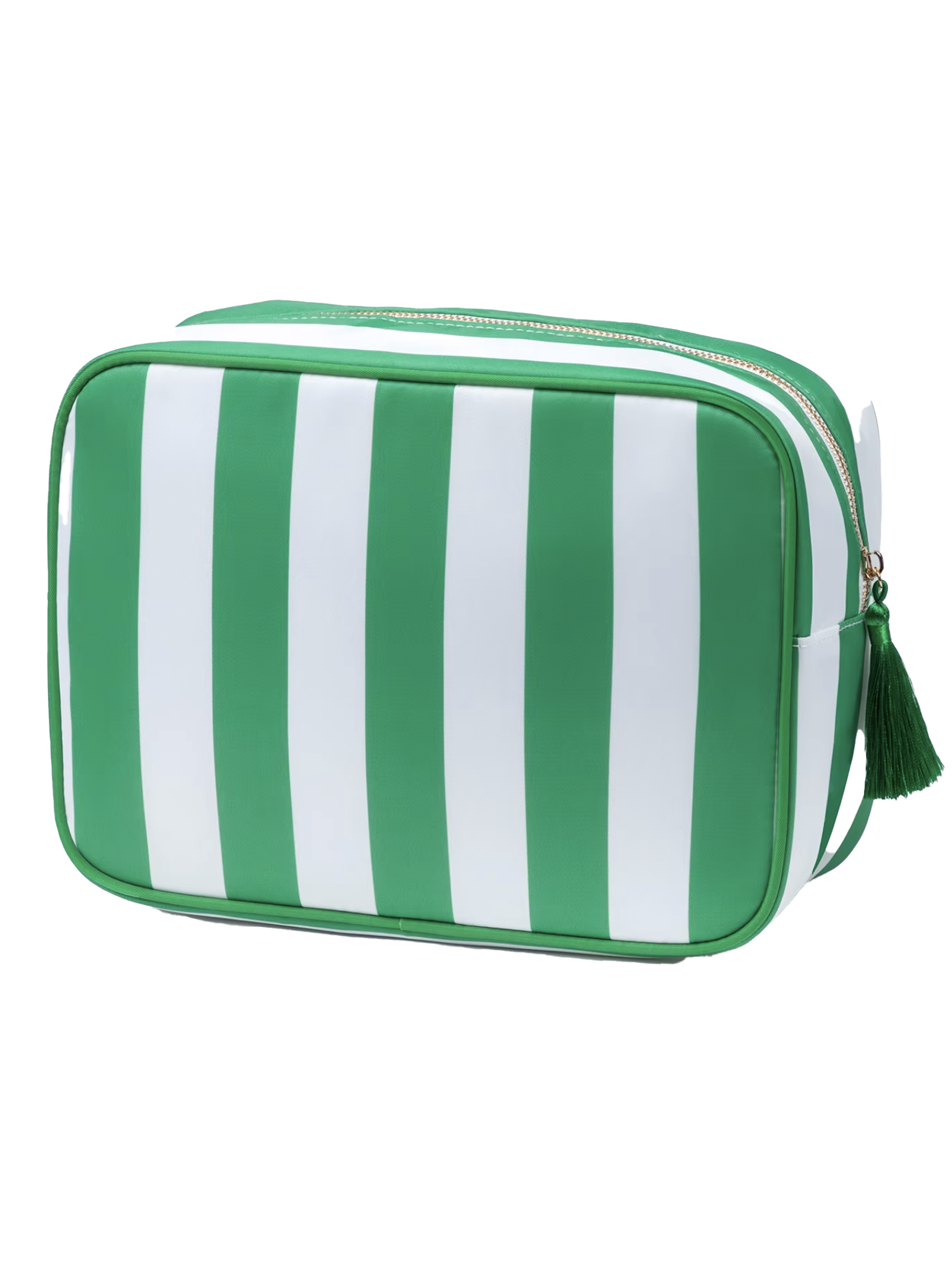 Kelly Green and White Stripe Makeup Bag