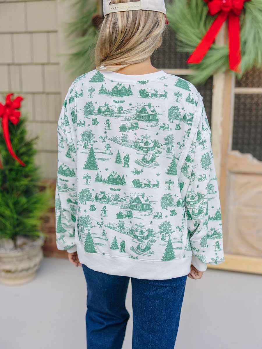 Green Holiday Toile Oversized Top