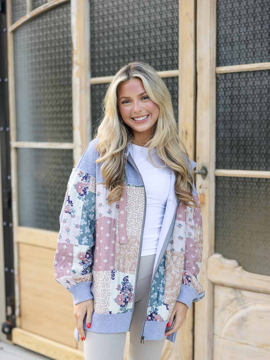 Grey Sweatshirt Hoodie with Patchwork Insets