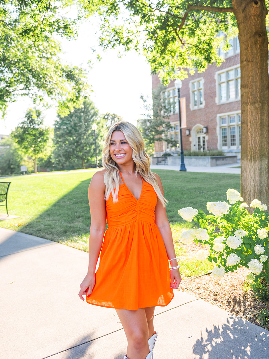 Orange Halter Mini Dress