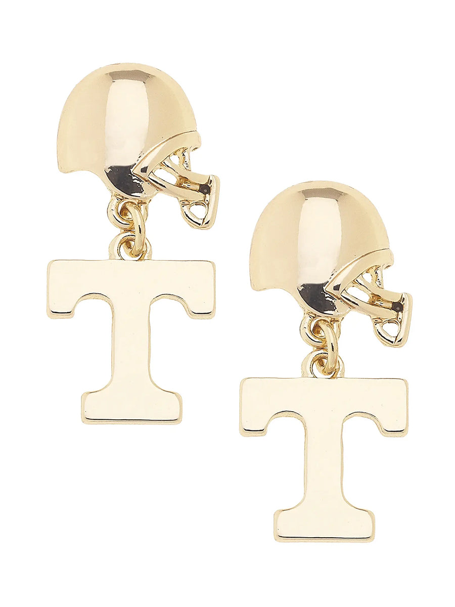 Gold helmet studs with Power T dangles