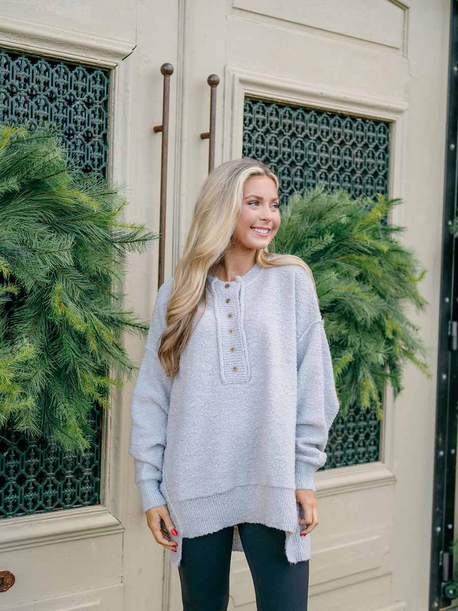 Grey Fuzzy Button-Up Sweather