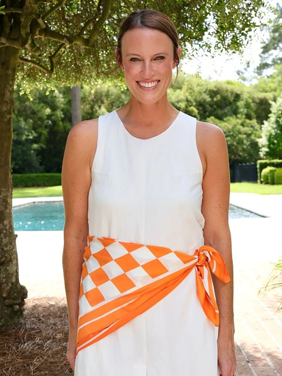 Orange and white checkerboard scarf