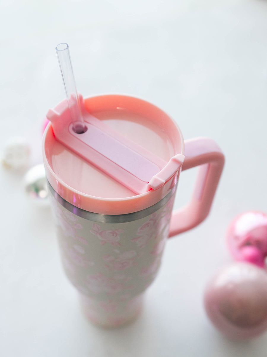 Cream with Pink Floral 40 oz. Tumbler