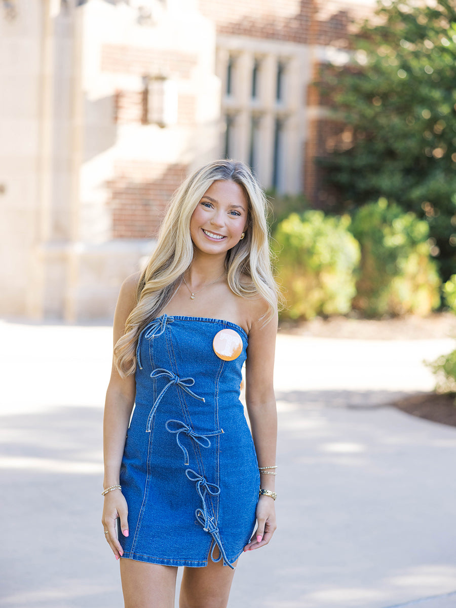 Blue Denim Tube Dress w/ Bows