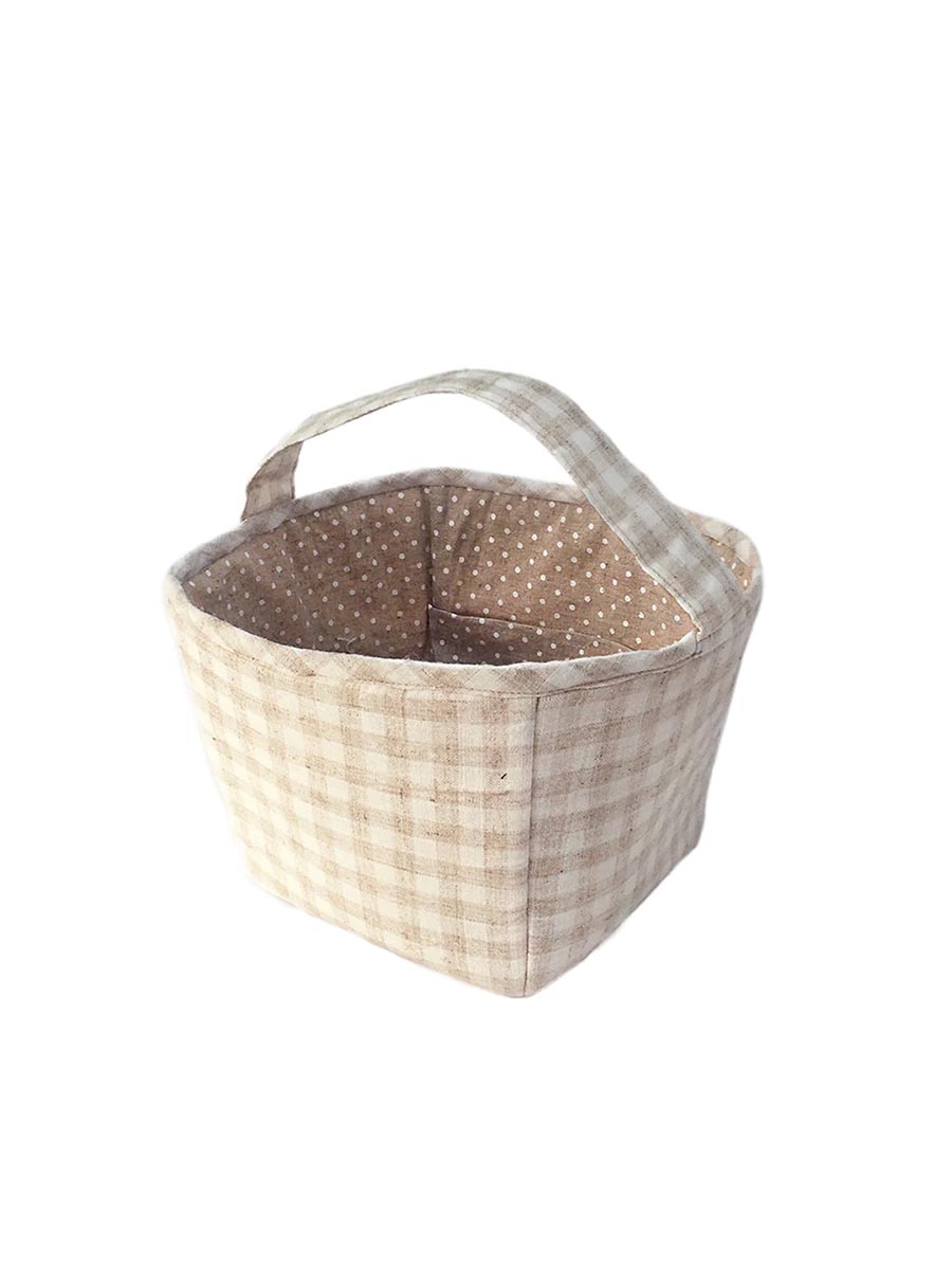 Tan Gingham Storage Basket