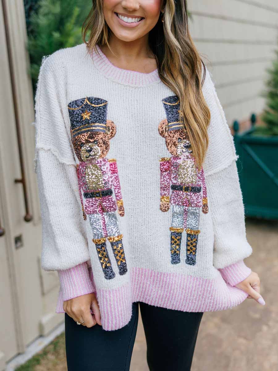 Sequin Bear Nutcracker Sweater