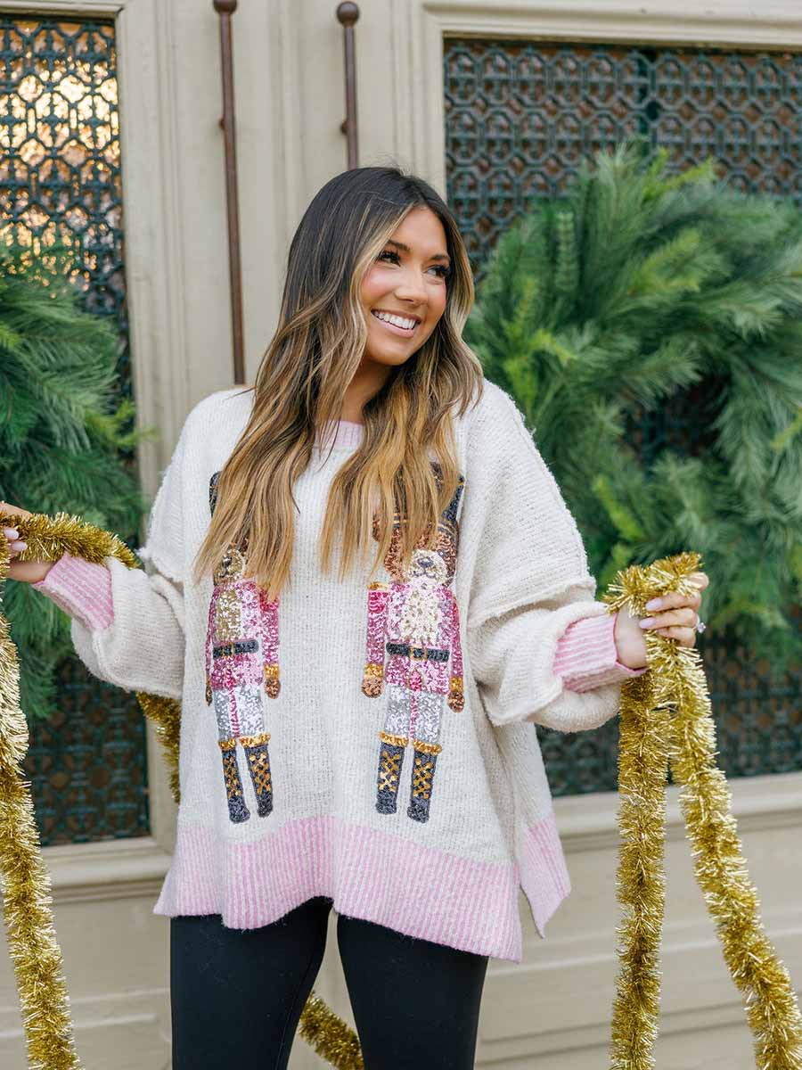 Sequin Bear Nutcracker Sweater