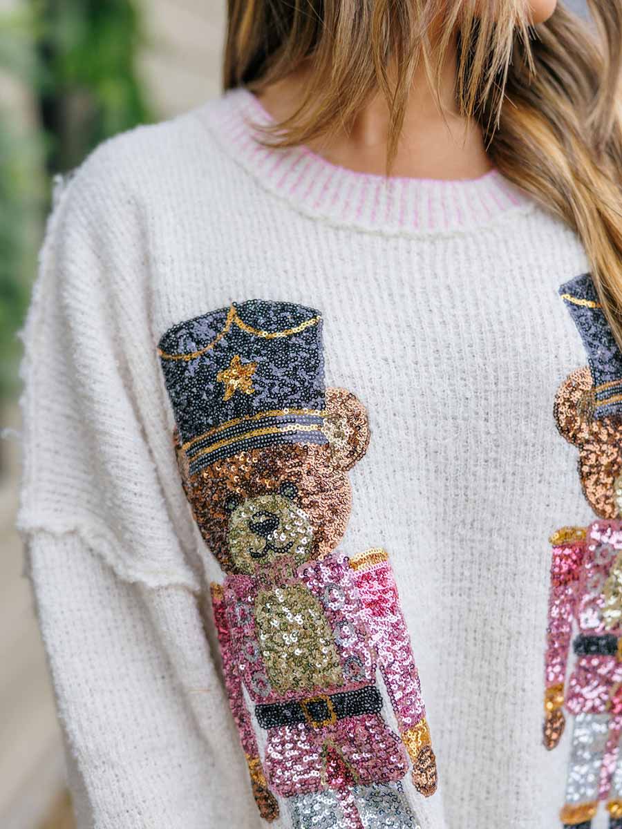 Sequin Bear Nutcracker Sweater